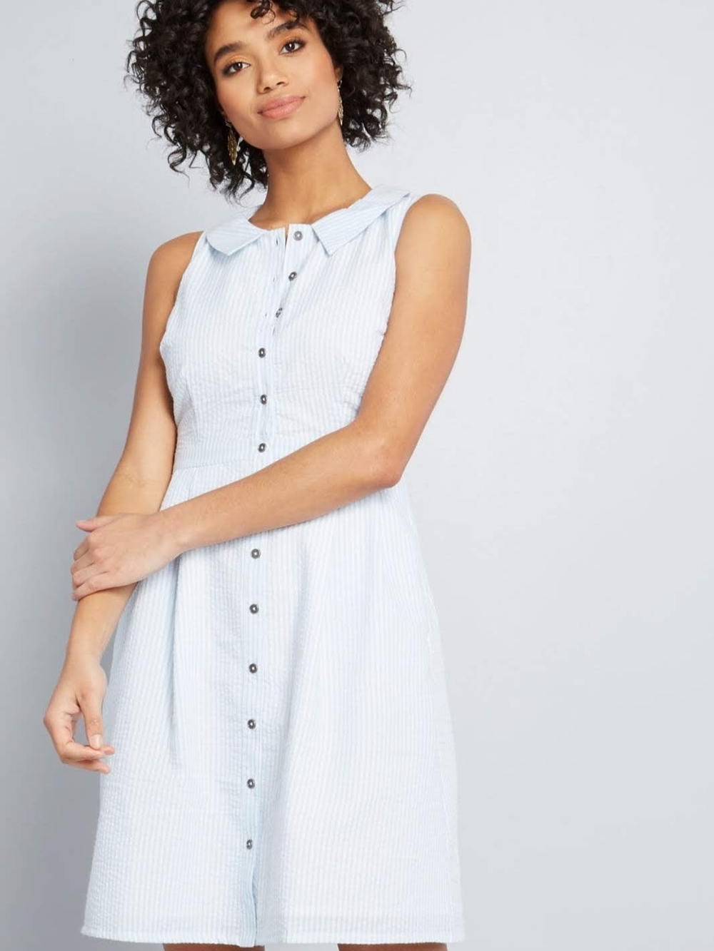 Modcloth Sleeveless Light Blue Striped Button-Front Dress Size 14